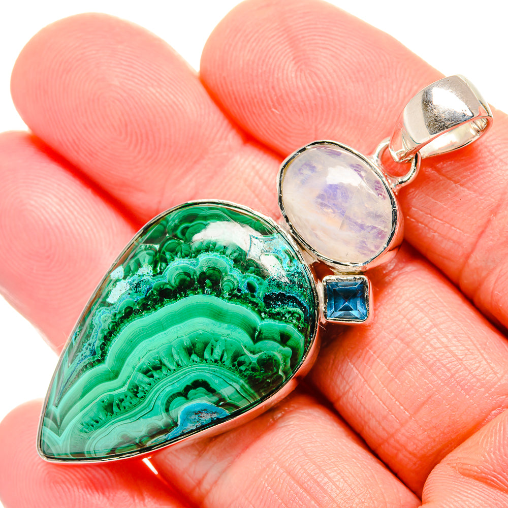 Malachite, Rainbow Moonstone, Blue Topaz Pendants handcrafted by Anasilvercos - PD36241