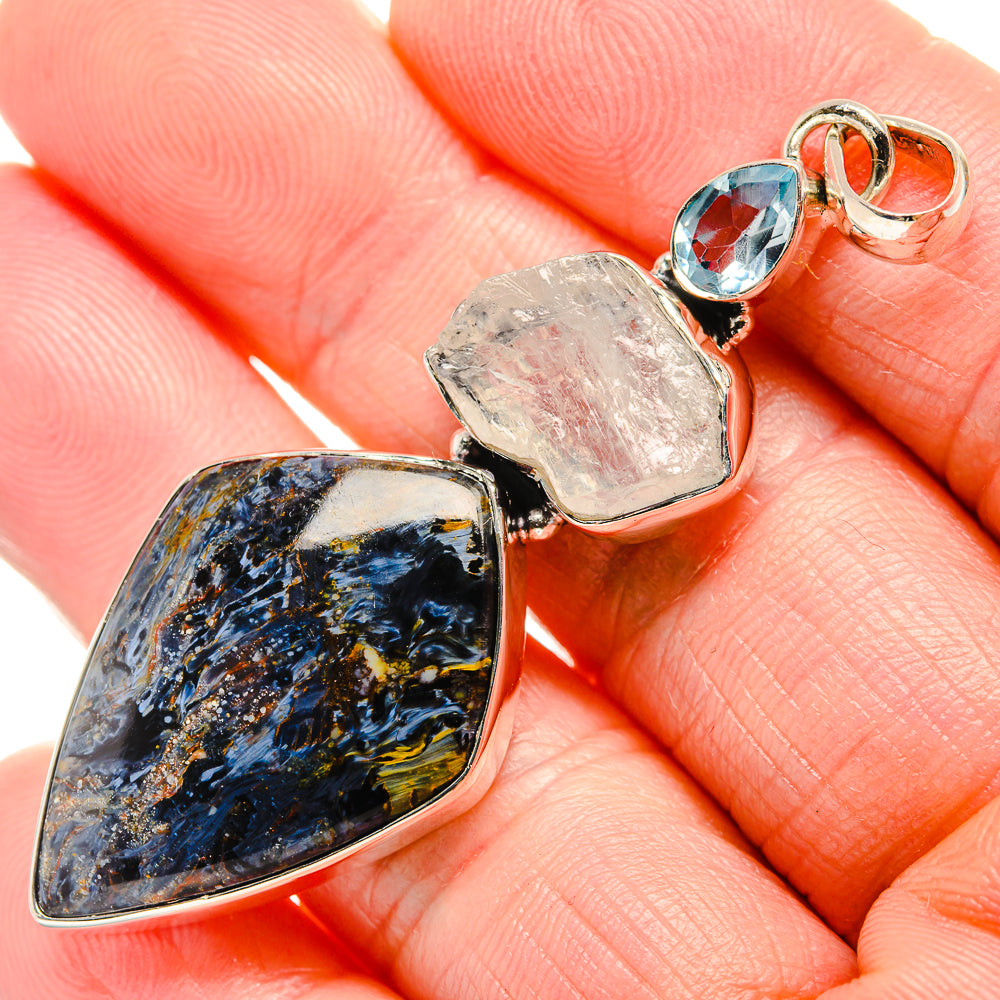 Pietersite, Rainbow Moonstone, Blue Topaz Pendants handcrafted by Anasilvercos - PD36249