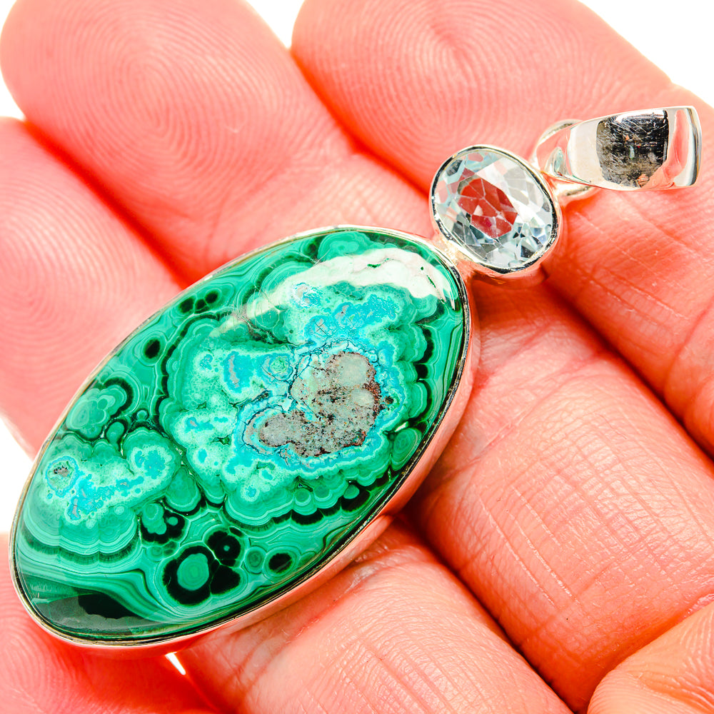 Malachite In Chrysocolla, Blue Topaz Pendants handcrafted by Anasilvercos - PD36255
