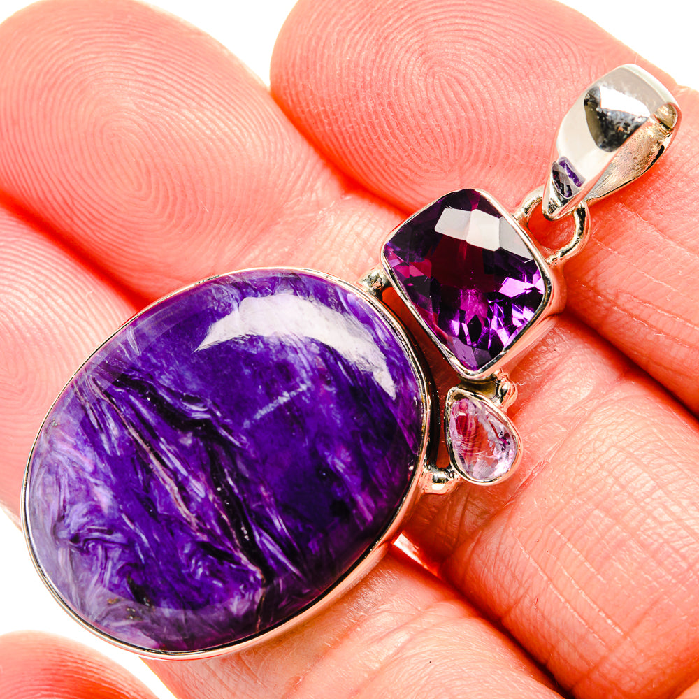 Charoite, Amethyst Pendants handcrafted by Anasilvercos - PD36264