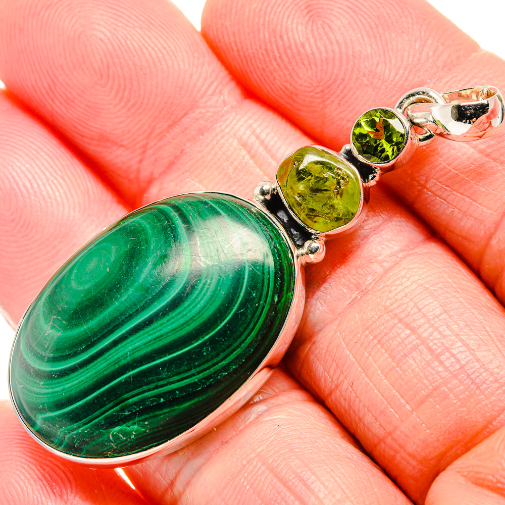 Malachite, Peridot Pendants handcrafted by Anasilvercos - PD36273