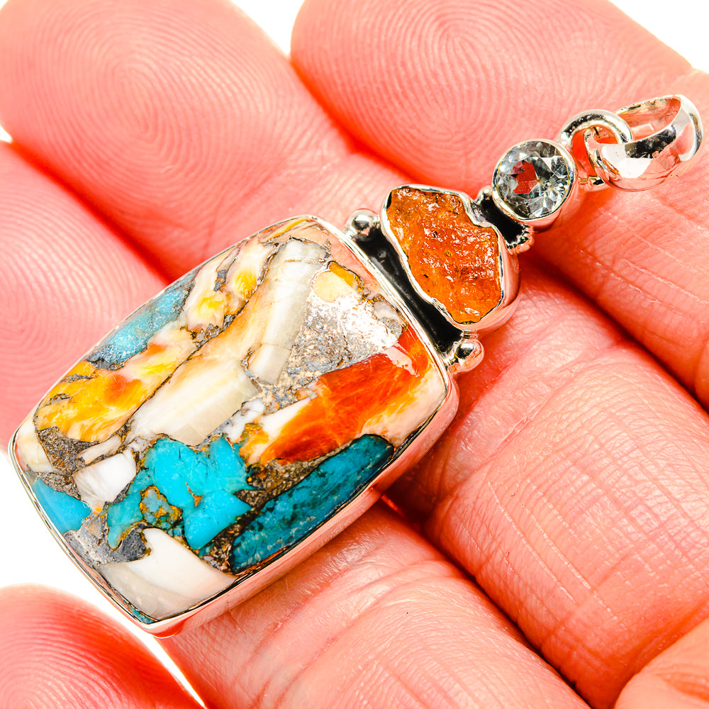 Spiny Oyster Turquoise, Citrine, White Quartz Pendants handcrafted by Anasilvercos - PD36274