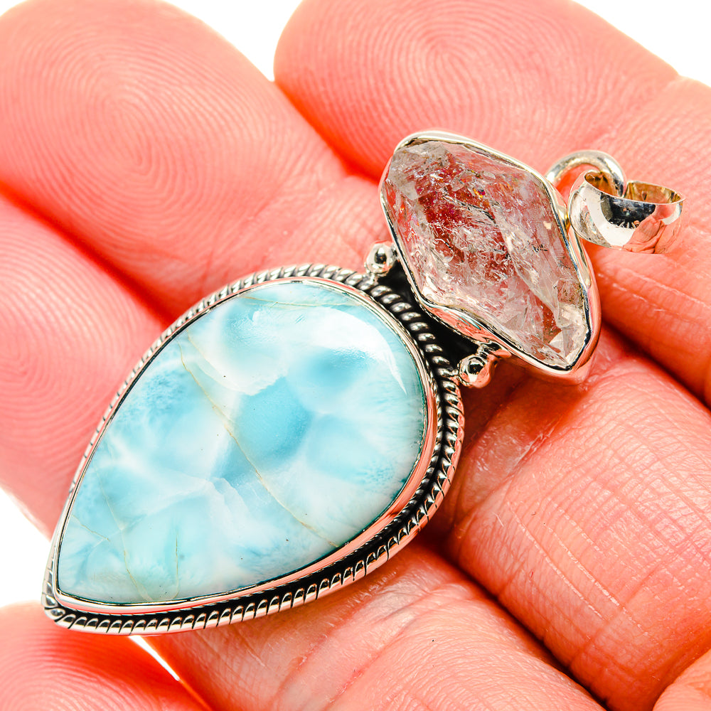 Larimar, Herkimer Diamond Pendants handcrafted by Anasilvercos - PD36279