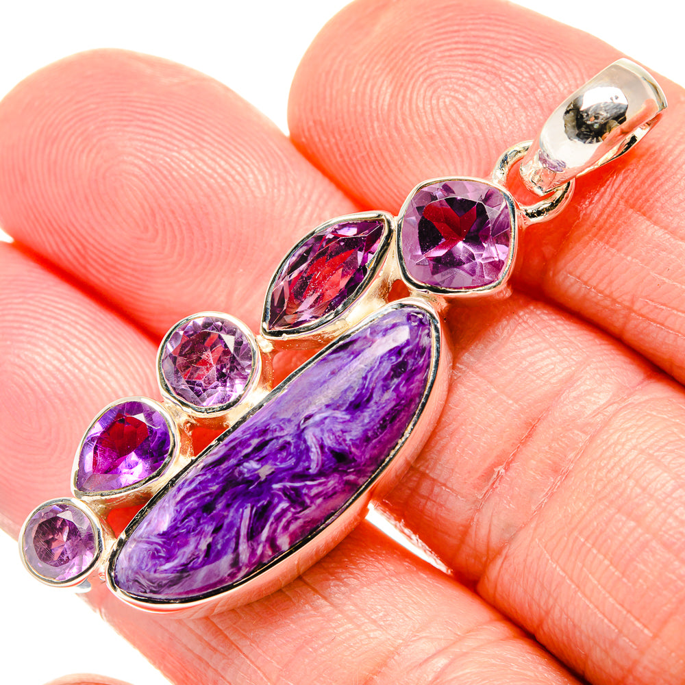 Charoite, Amethyst Pendants handcrafted by Anasilvercos - PD36383