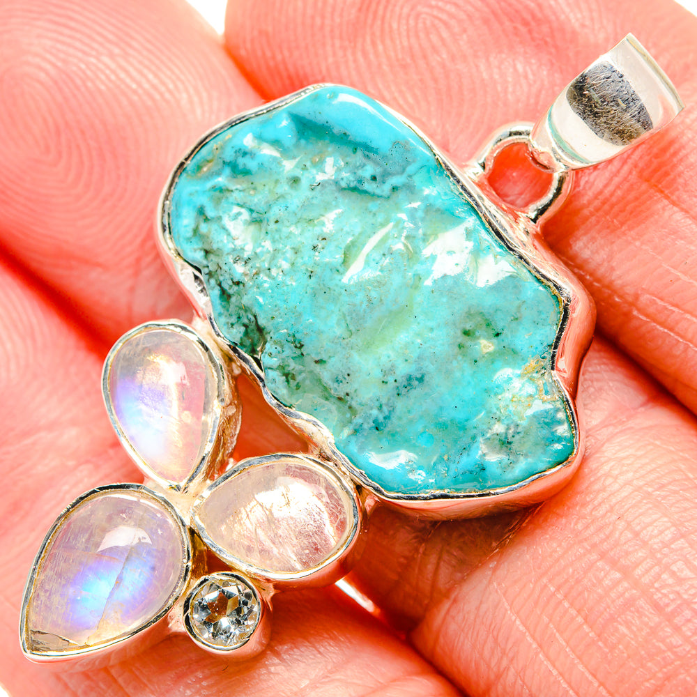 Turquoise, Rainbow Moonstone, White Quartz Pendants handcrafted by Anasilvercos - PD36387