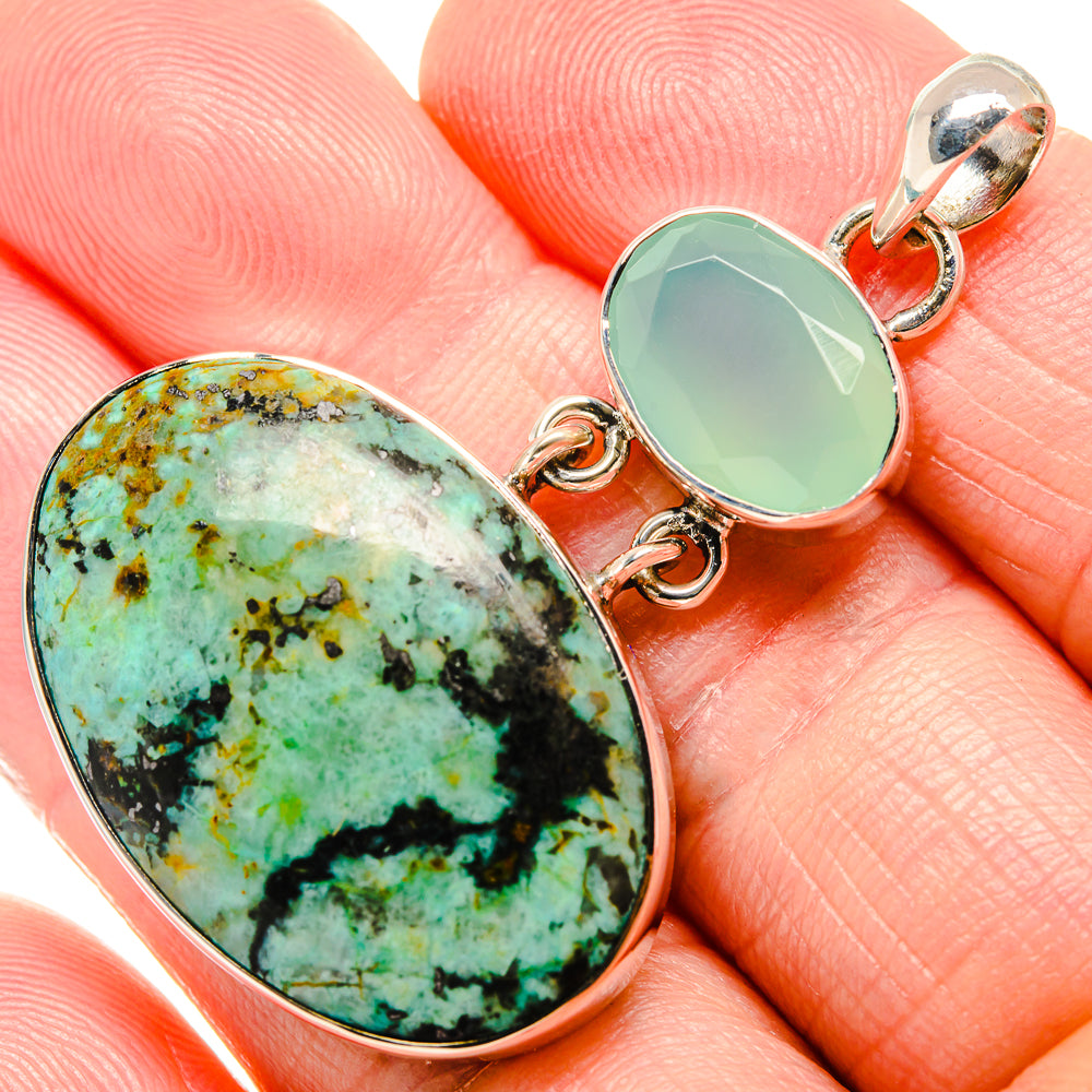 African Turquoise Jasper, Aqua Chalcedony Pendants handcrafted by Anasilvercos - PD36393
