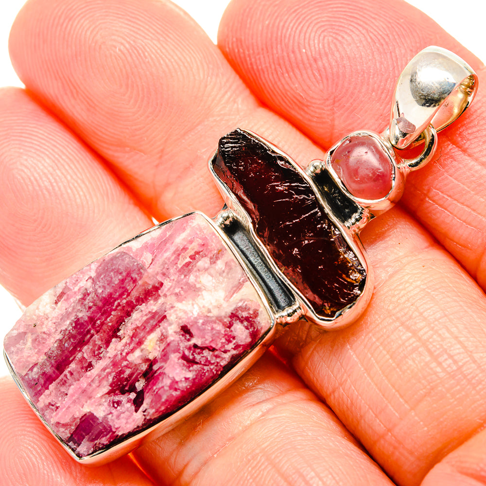 Pink Tourmaline In Quartz, Garnet, Rose Quartz Pendants handcrafted by Anasilvercos - PD36396