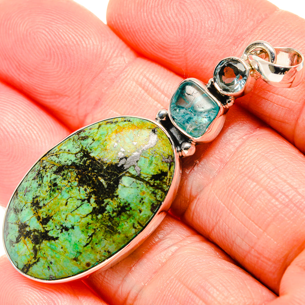 African Turquoise Jasper, Apatite, Blue Topaz Pendants handcrafted by Anasilvercos - PD36405
