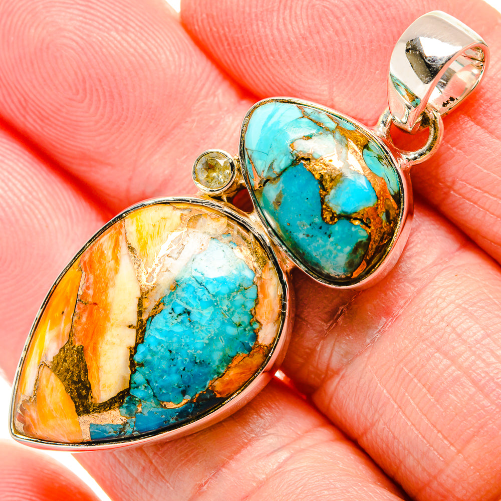 Spiny Oyster Turquoise, White Quartz Pendants handcrafted by Anasilvercos - PD36407
