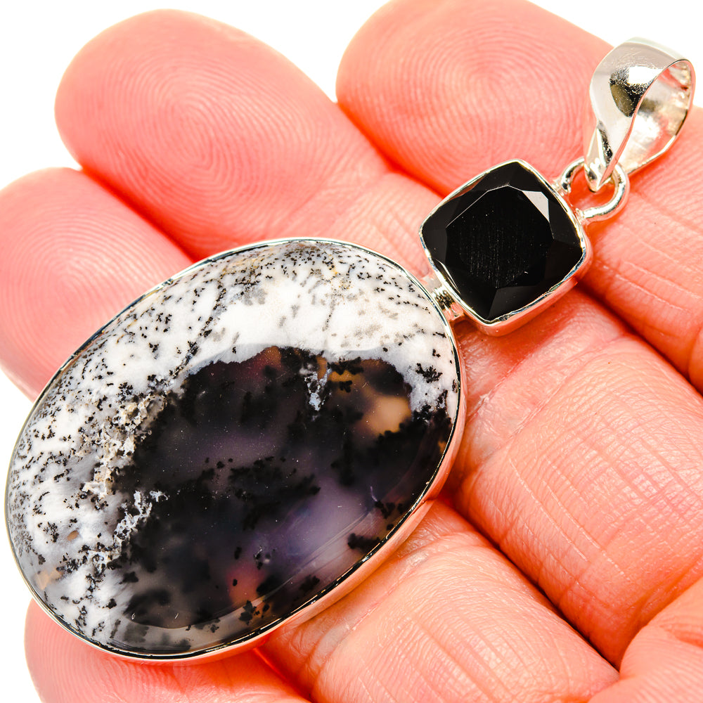 Dendritic Opal, Black Onyx Pendants handcrafted by Anasilvercos - PD36414