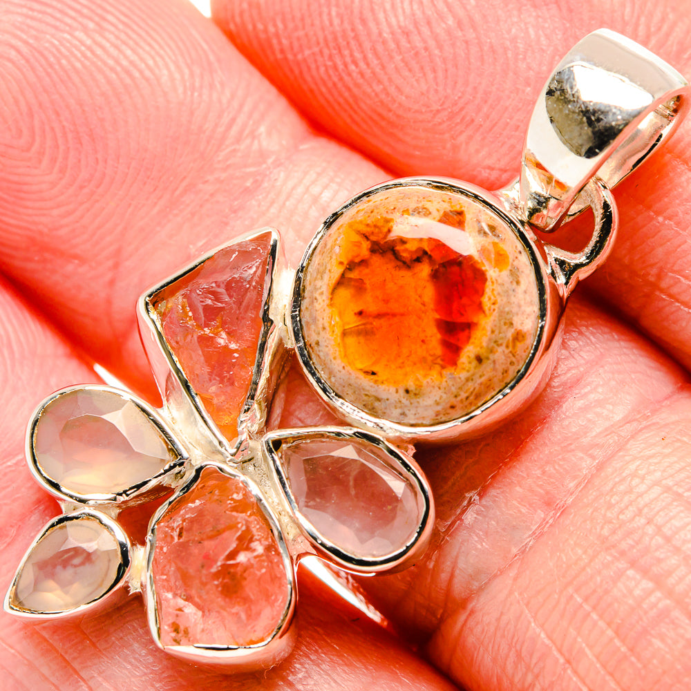 Mexican Fire Opal, Rose Quartz Pendants handcrafted by Anasilvercos - PD36437