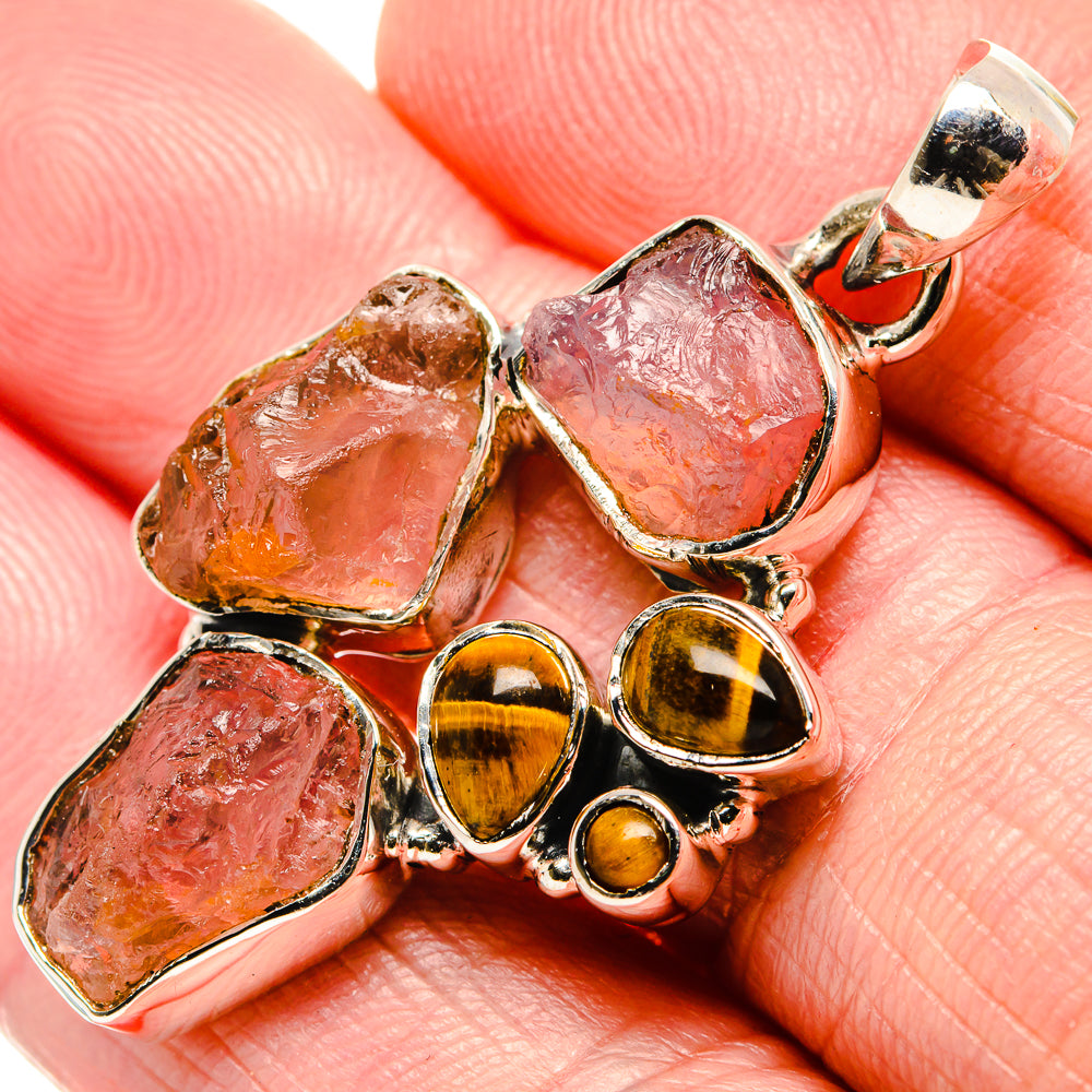 Rose Quartz, Tiger Eye Pendants handcrafted by Anasilvercos - PD36442