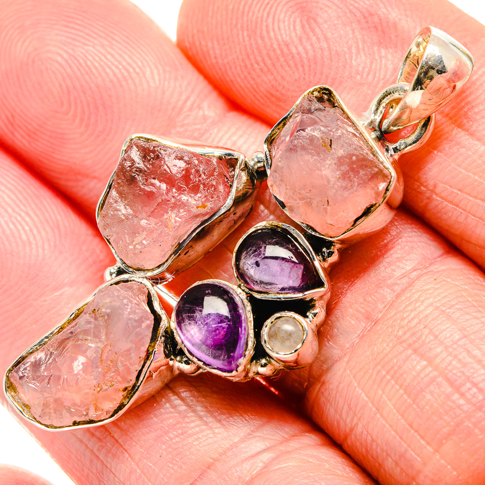 Rose Quartz, Amethyst Pendants handcrafted by Anasilvercos - PD36444