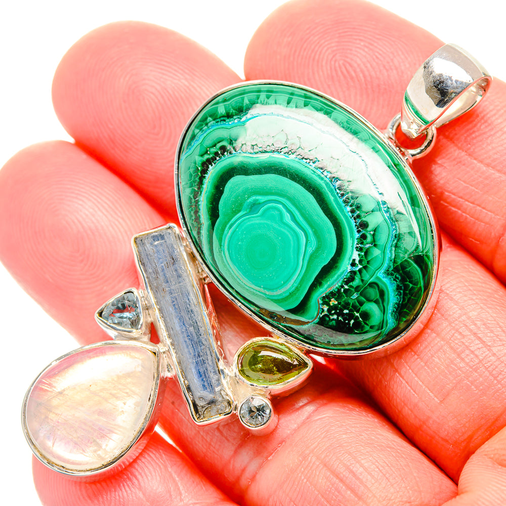 Malachite, Rainbow Moonstone, Kyanite, Peridot Pendants handcrafted by Anasilvercos - PD36462