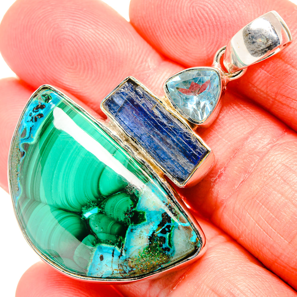 Malachite In Chrysocolla, Kyanite, Blue Topaz Pendants handcrafted by Anasilvercos - PD36471