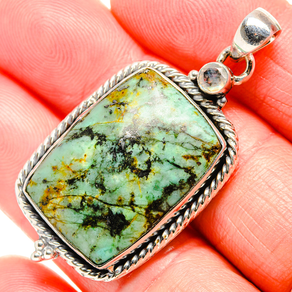 African Turquoise Jasper, White Quartz Pendants handcrafted by Anasilvercos - PD36473