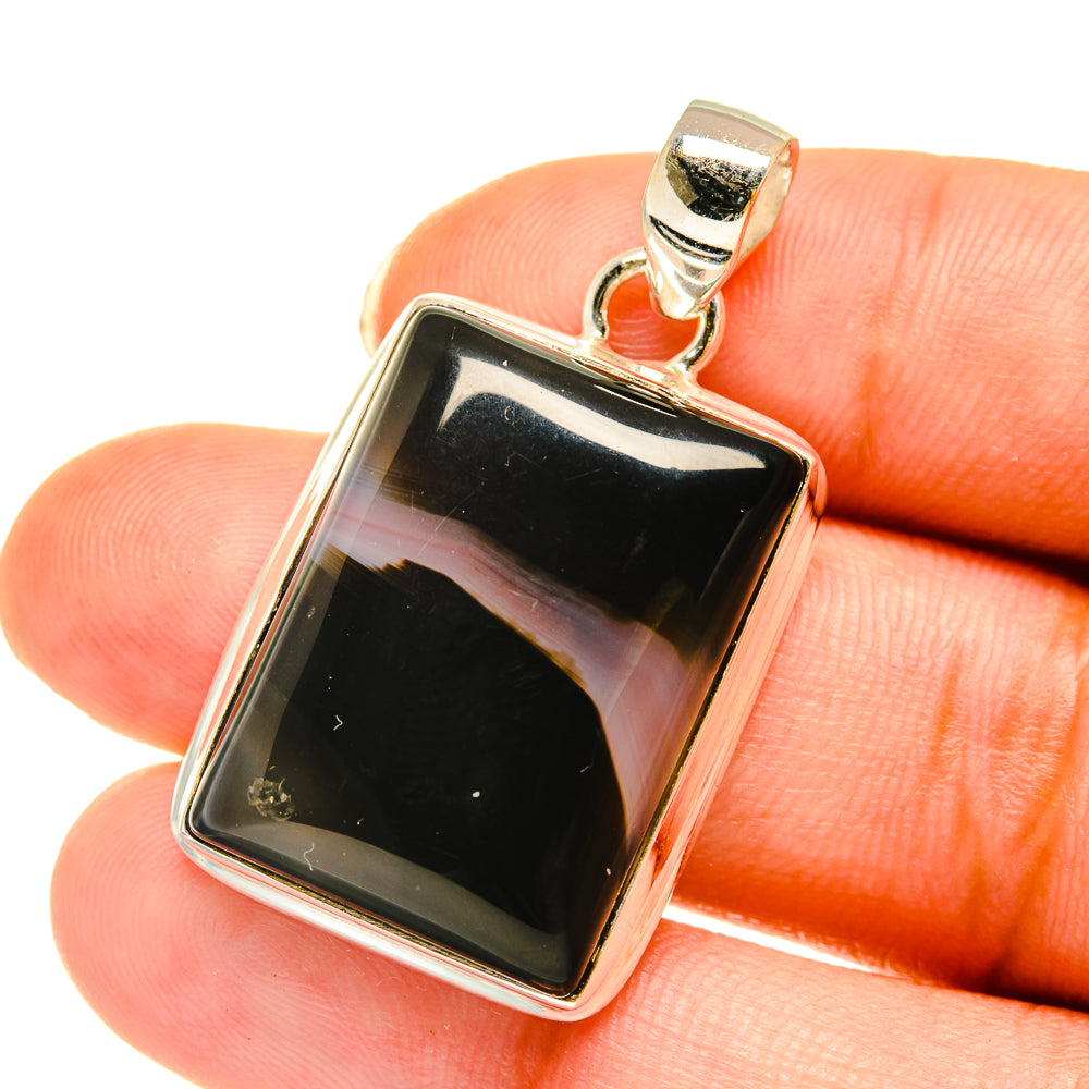 Black Botswana Agate Pendants handcrafted by Anasilvercos - PD3727