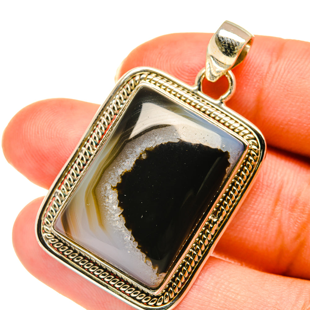 Black Botswana Agate Pendants handcrafted by Anasilvercos - PD3838
