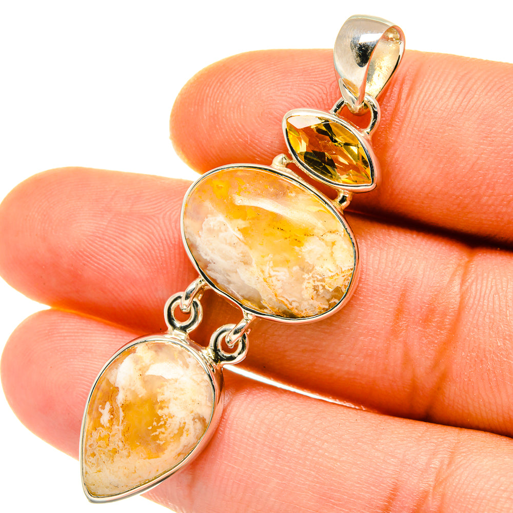Plume Agate, Citrine Pendants handcrafted by Anasilvercos - PD4317