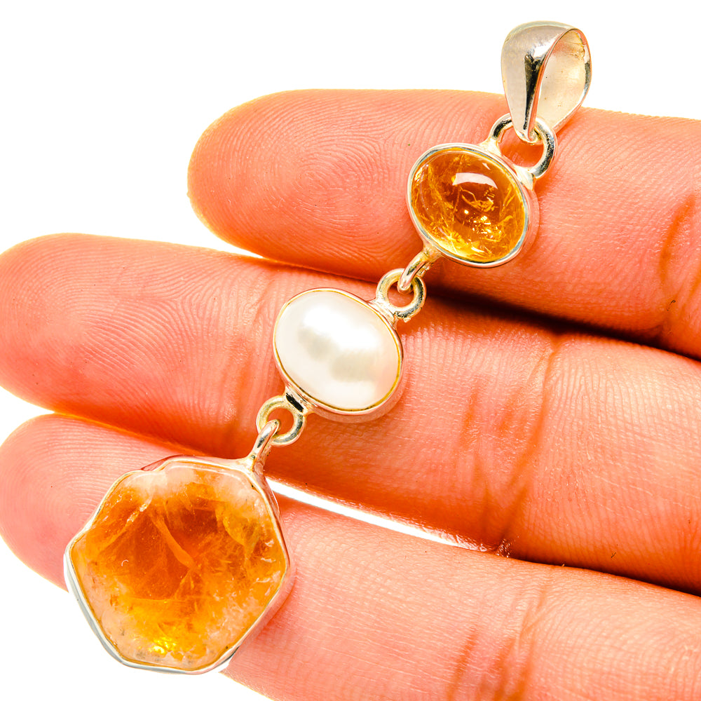 Citrine, Cultured Pearl Pendants handcrafted by Anasilvercos - PD4319