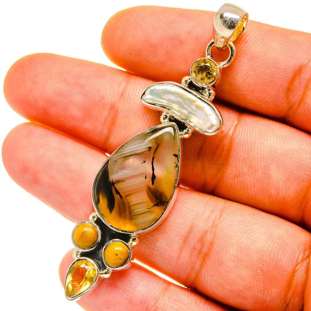 Montana Agate, Mother Of Pearl, Citrine, Tiger Eye Pendants handcrafted by Anasilvercos - PD4321