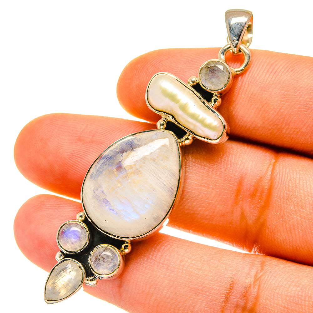 Rainbow Moonstone, Mother Of Pearl Pendants handcrafted by Anasilvercos - PD4323