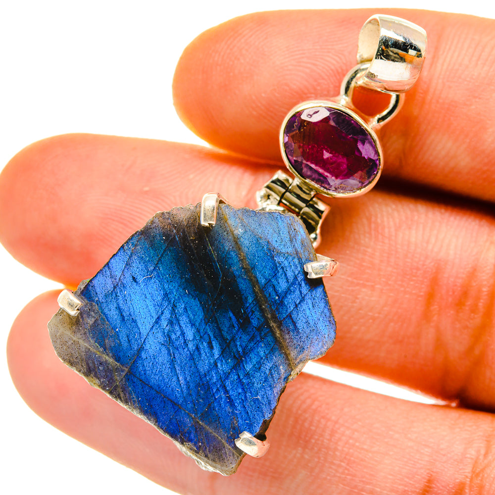 Labradorite, Amethyst Pendants handcrafted by Anasilvercos - PD4333