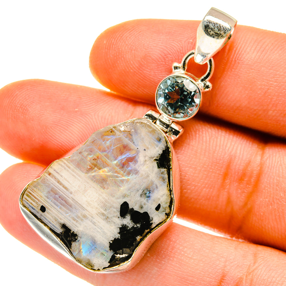 Rainbow Moonstone, Blue Topaz Pendants handcrafted by Anasilvercos - PD4340