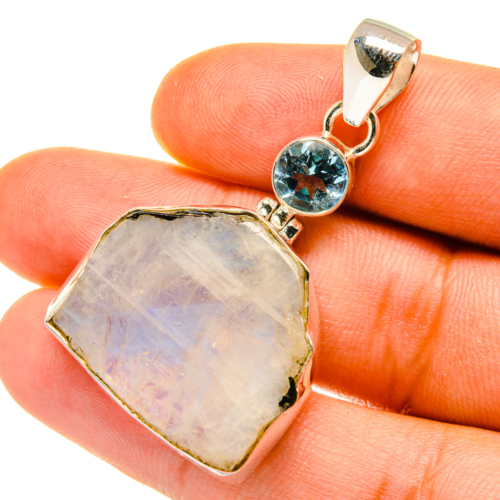 Rainbow Moonstone, Blue Topaz Pendants handcrafted by Anasilvercos - PD4341
