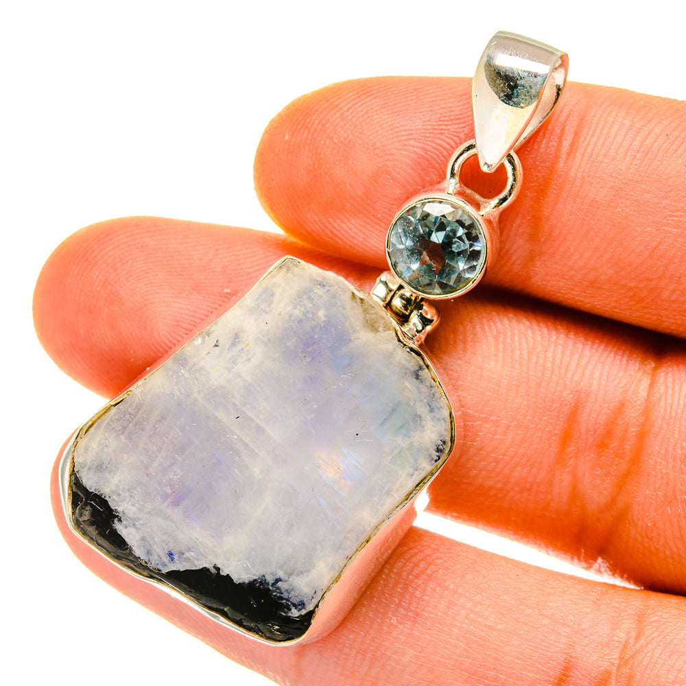 Rainbow Moonstone, Blue Topaz Pendants handcrafted by Anasilvercos - PD4342