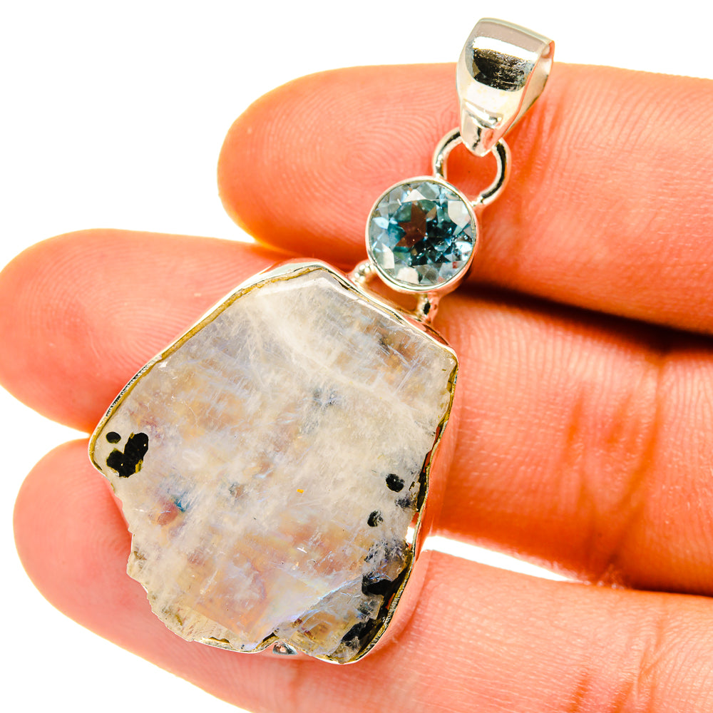 Rainbow Moonstone, Blue Topaz Pendants handcrafted by Anasilvercos - PD4343
