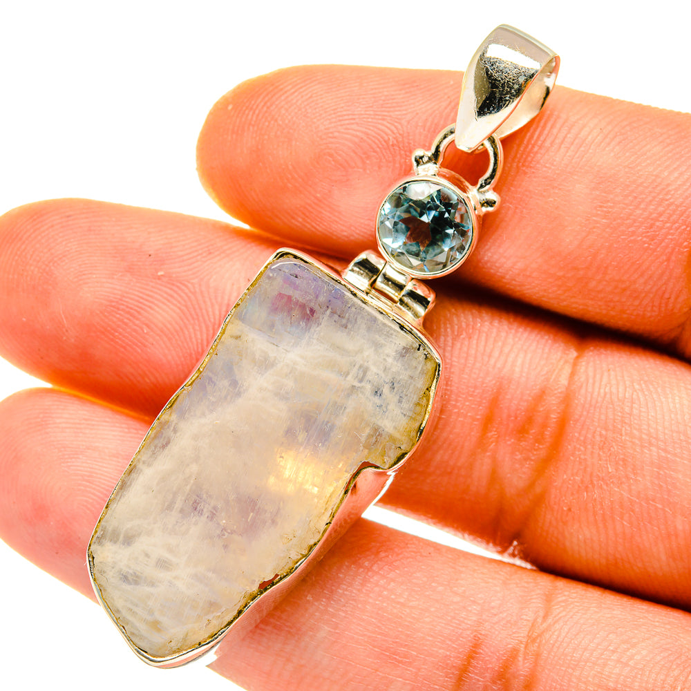 Rainbow Moonstone, Blue Topaz Pendants handcrafted by Anasilvercos - PD4344