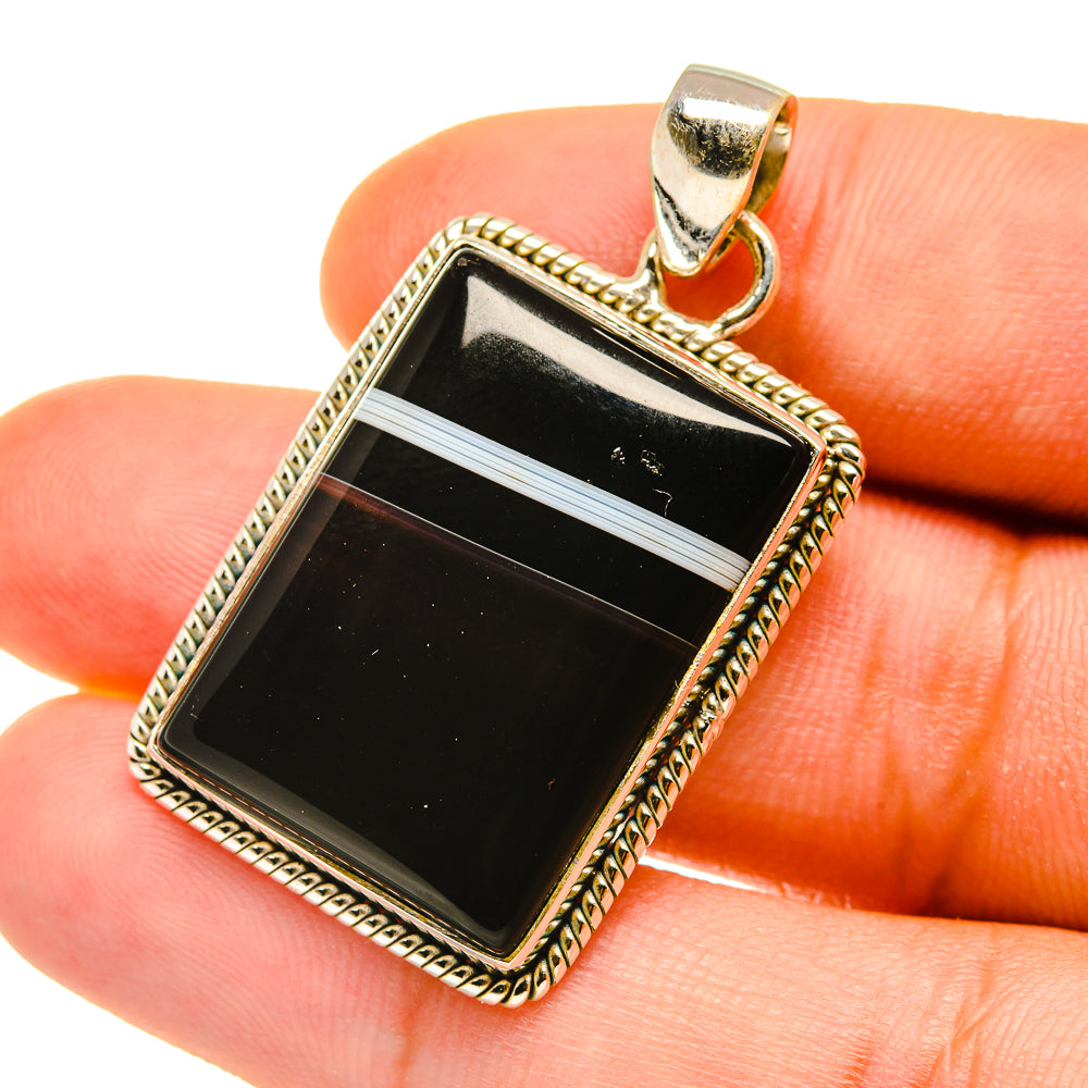 Black Banded Agate Pendants handcrafted by Anasilvercos - PD4376