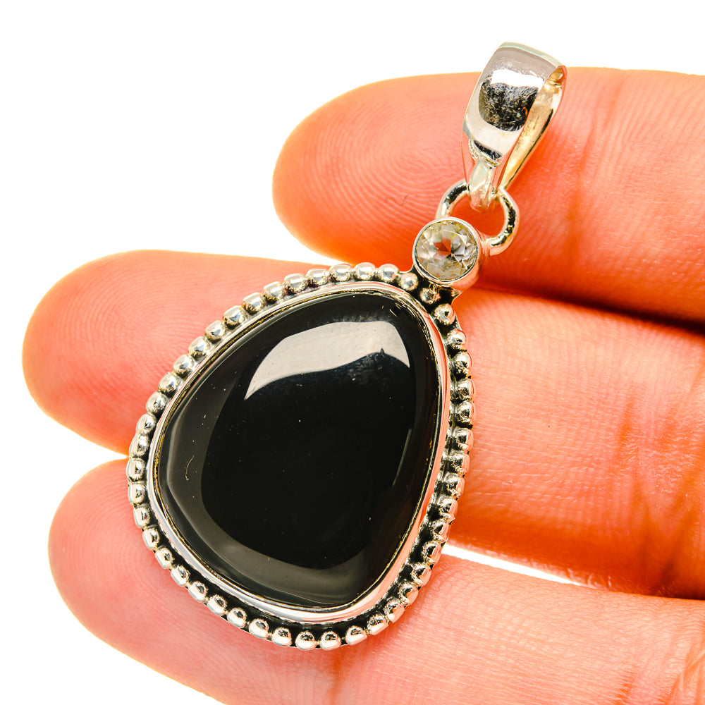 Black Onyx, White Quartz Pendants handcrafted by Anasilvercos - PD4379