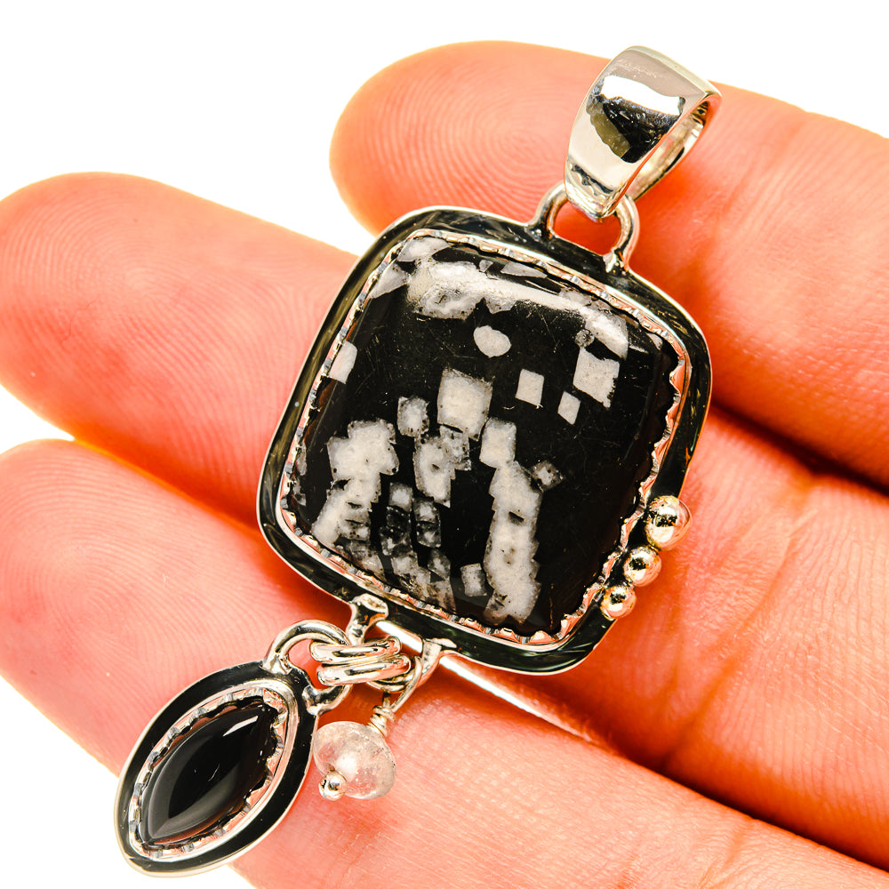 Pinolith Jasper, Black Onyx, White Quartz Pendants handcrafted by Anasilvercos - PD4393