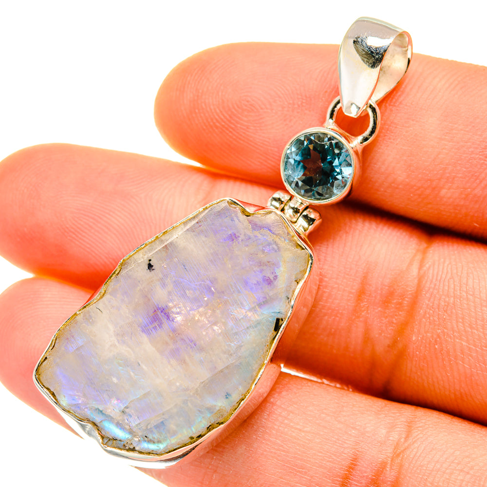Rainbow Moonstone, Blue Topaz Pendants handcrafted by Anasilvercos - PD4404