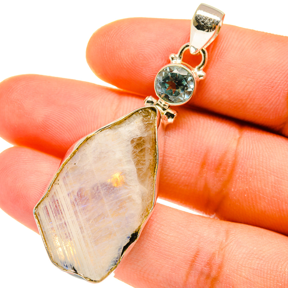 Rainbow Moonstone, Blue Topaz Pendants handcrafted by Anasilvercos - PD4406