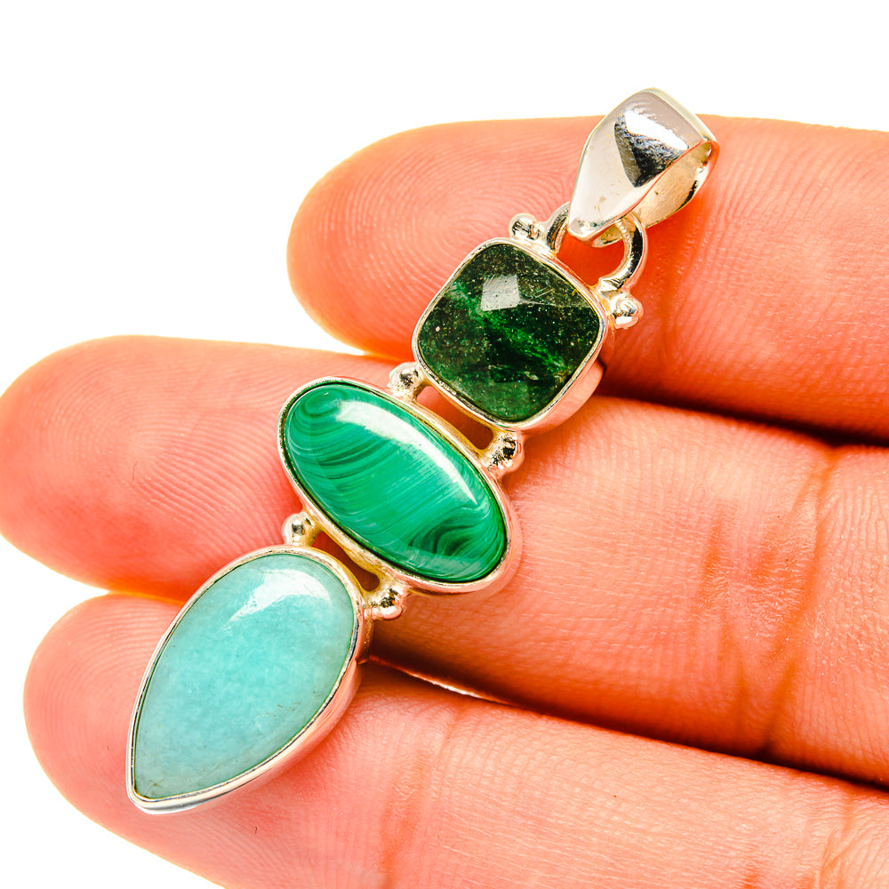 Larimar, Malachite, Green Aventurine Pendants handcrafted by Anasilvercos - PD4451