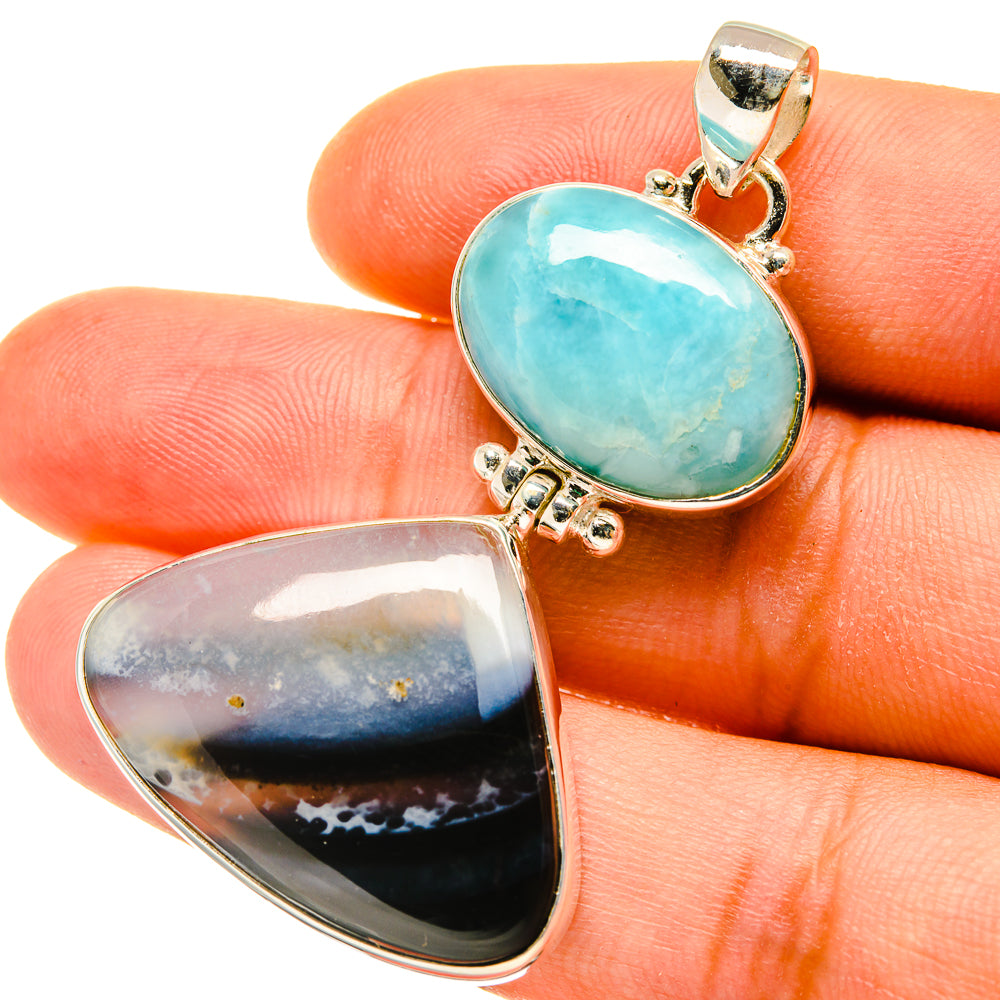 Montana Agate, Larimar Pendants handcrafted by Anasilvercos - PD4466