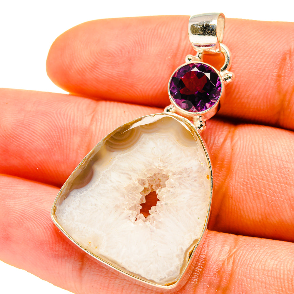 White Geode Slice, Amethyst Pendants handcrafted by Anasilvercos - PD759730
