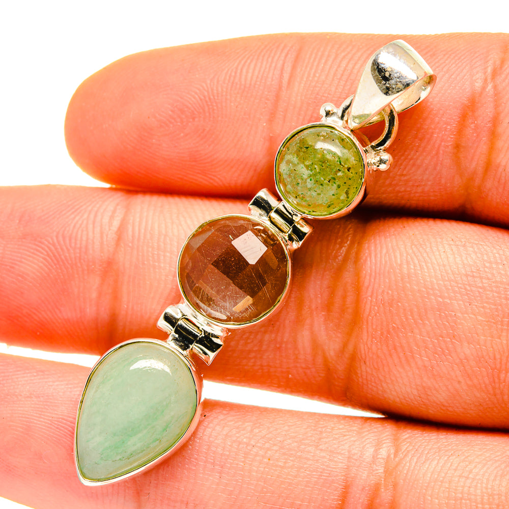 Green Moonstone, White Quartz, Green Tourmaline Pendants handcrafted by Anasilvercos - PD759768