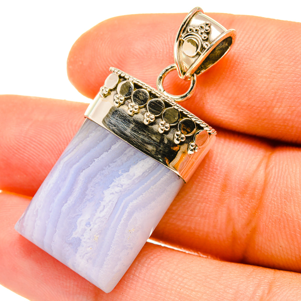 Blue Lace Agate Pendants handcrafted by Anasilvercos - PD4899