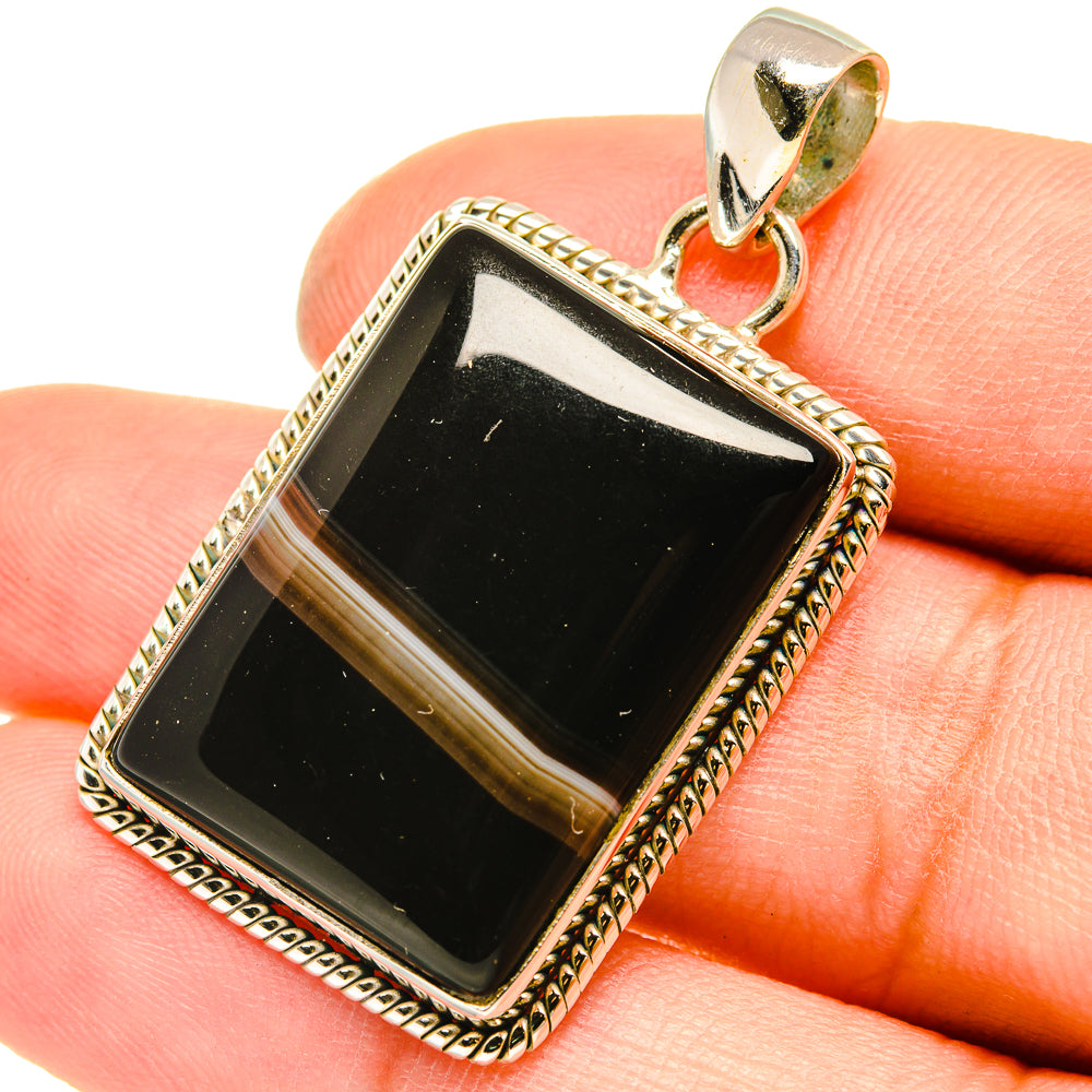 Black Botswana Agate Pendants handcrafted by Anasilvercos - PD5052