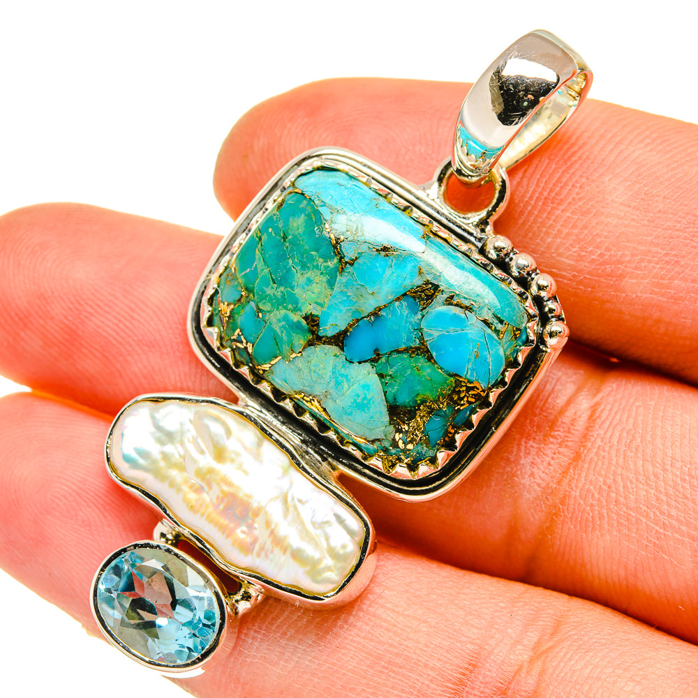 Blue Copper Composite Turquoise Pendants handcrafted by Anasilvercos - PD5173
