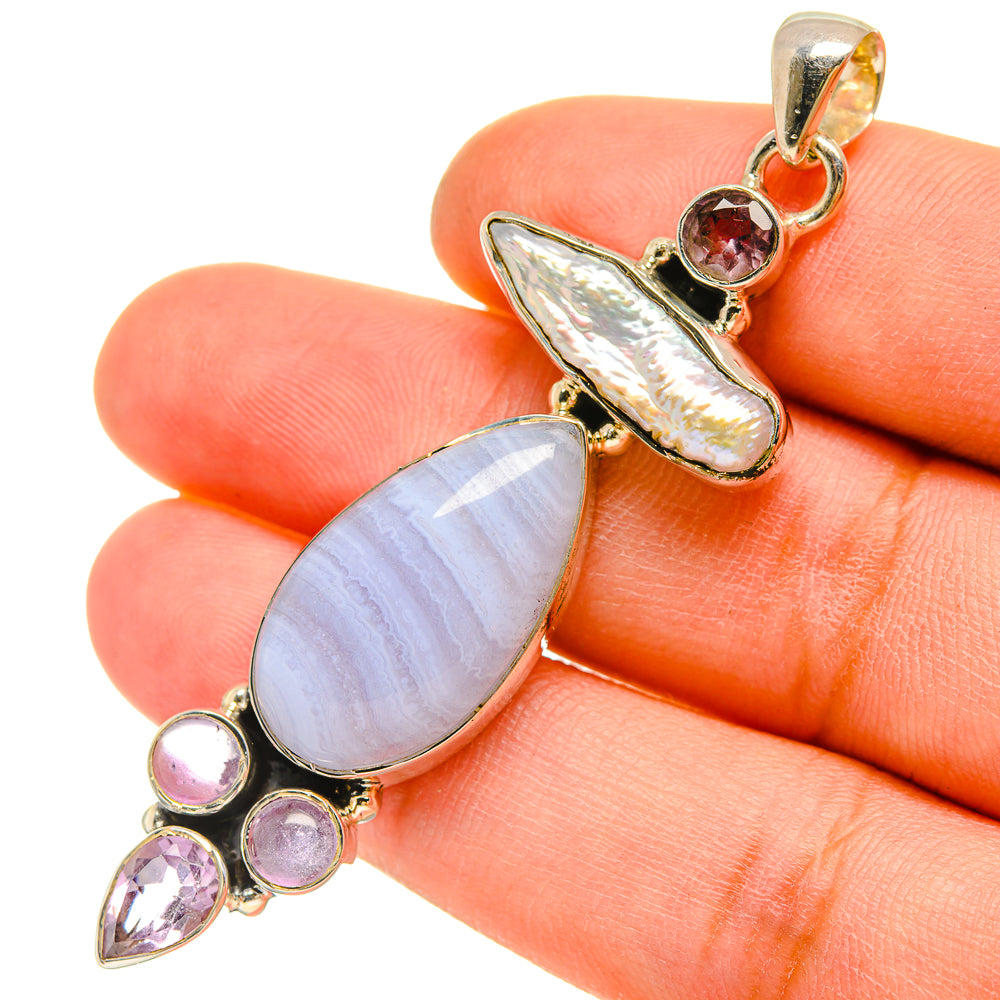 Blue Lace Agate Pendants handcrafted by Anasilvercos - PD5234