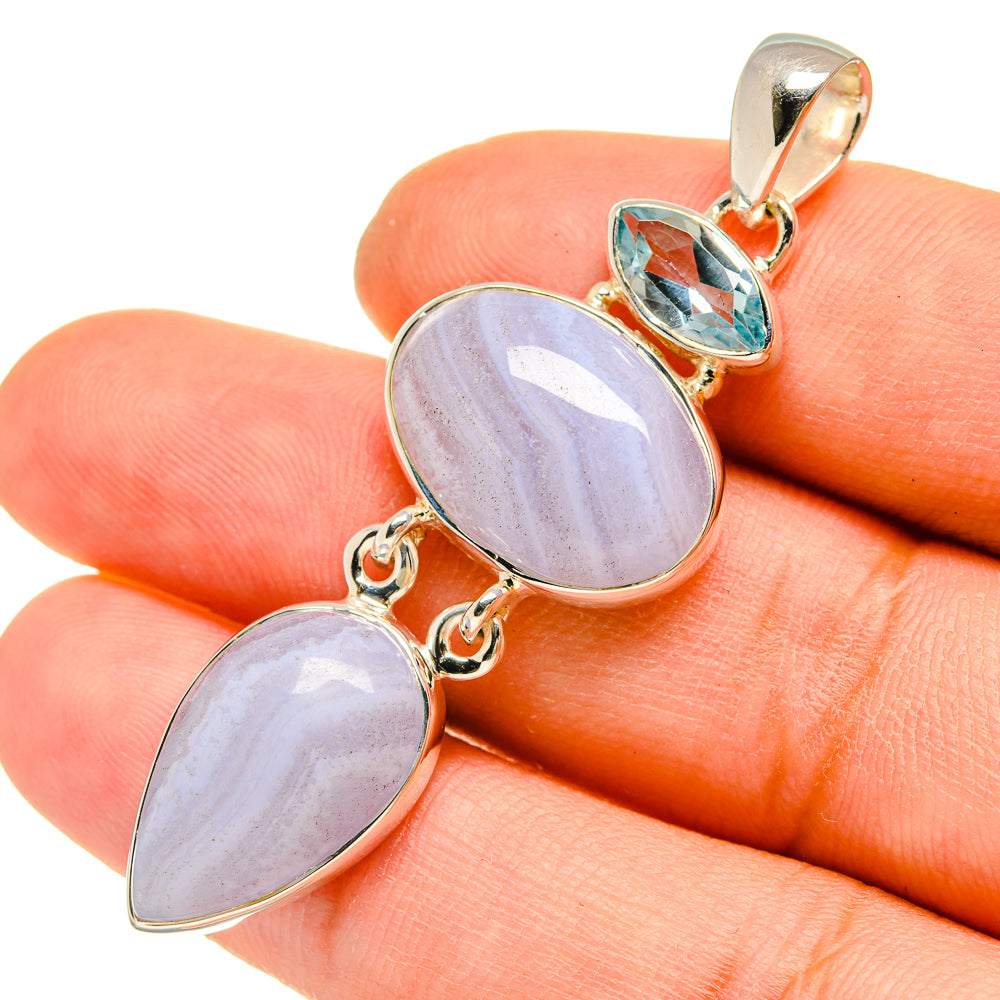 Blue Lace Agate Pendants handcrafted by Anasilvercos - PD5252