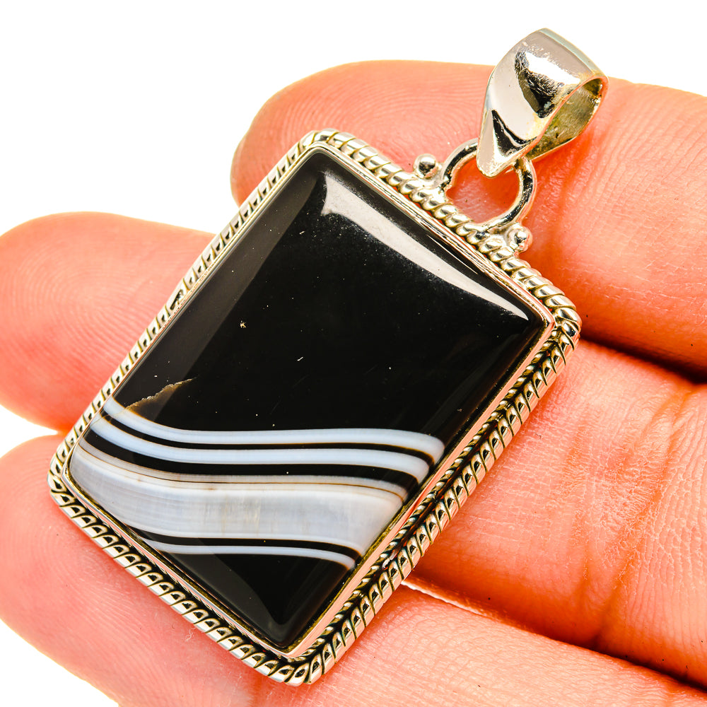 Black Botswana Agate Pendants handcrafted by Anasilvercos - PD5277