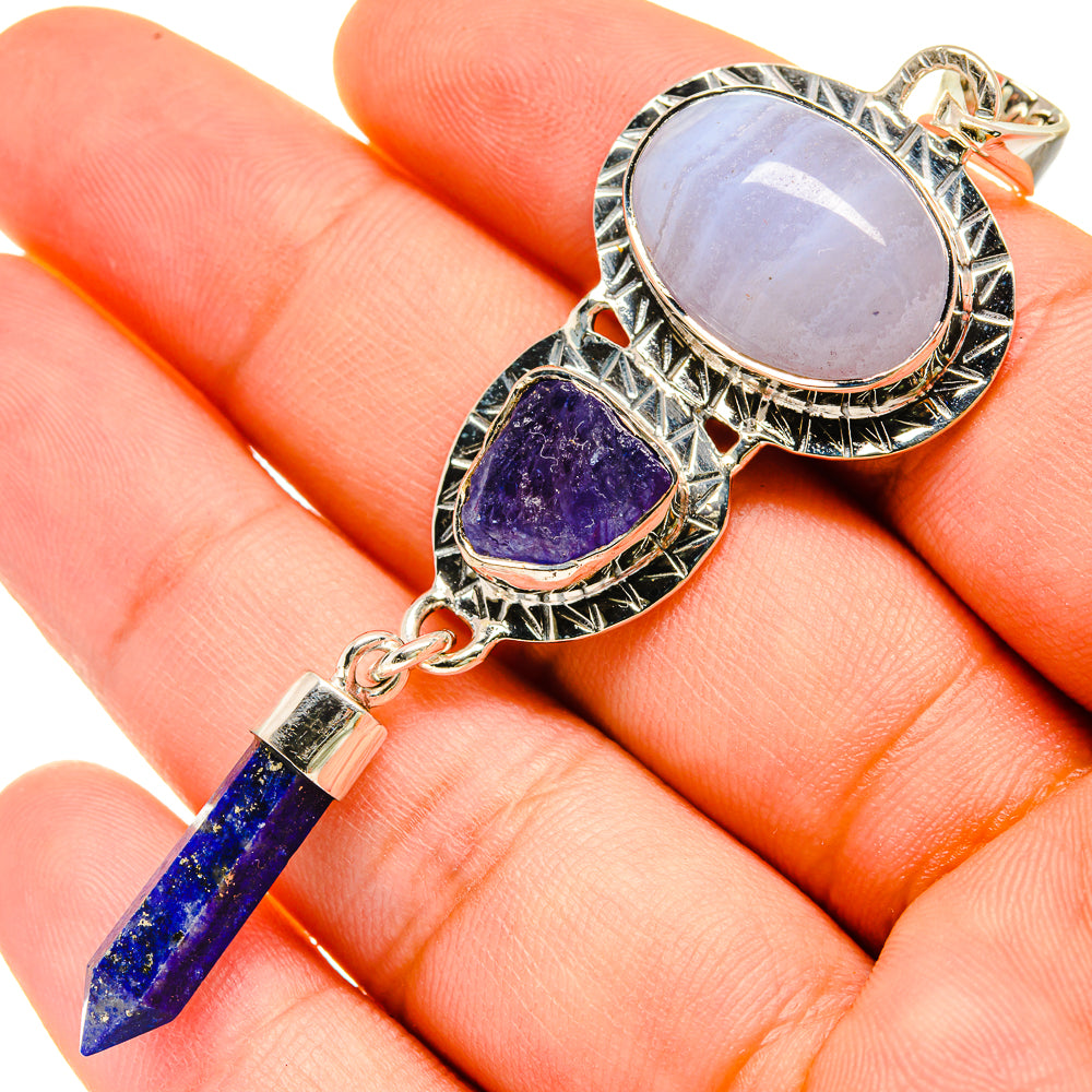 Blue Lace Agate Pendants handcrafted by Anasilvercos - PD5545