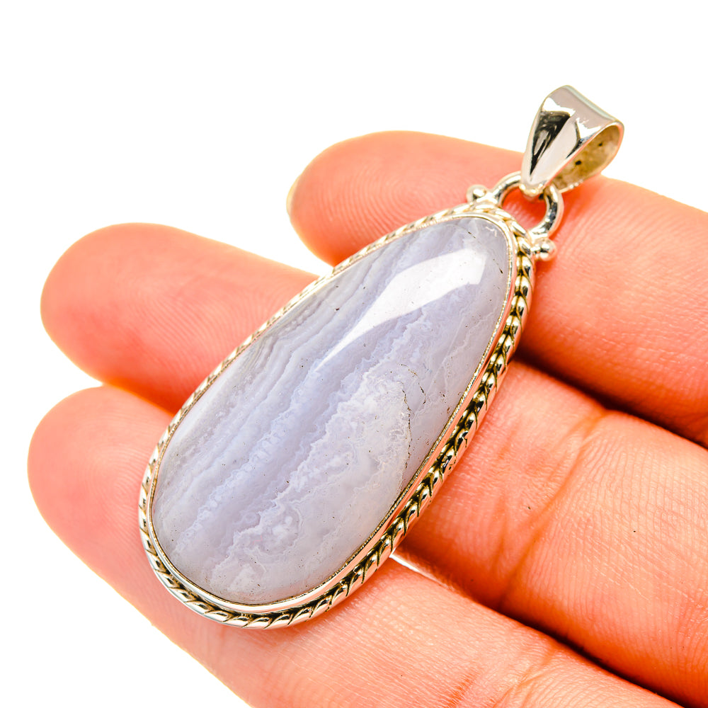 Blue Lace Agate Pendants handcrafted by Anasilvercos - PD5765