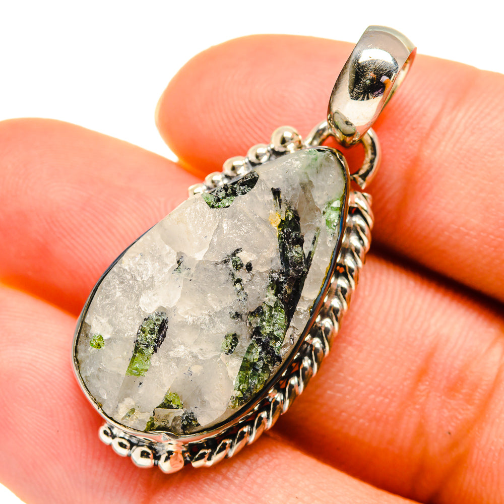 Green Tourmaline In Quartz Pendants handcrafted by Anasilvercos - PD5843